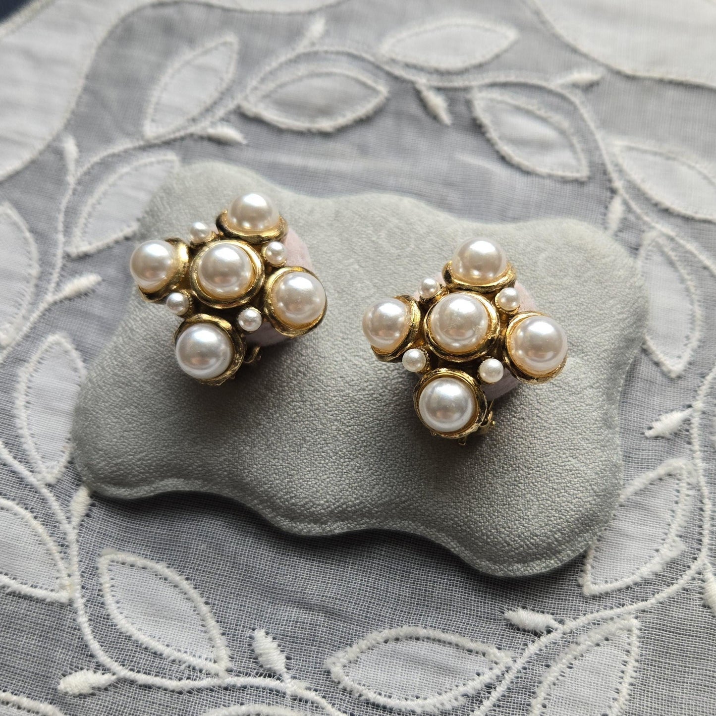 Clip on - Faux Pearl Maltese Cross Clip On Earrings