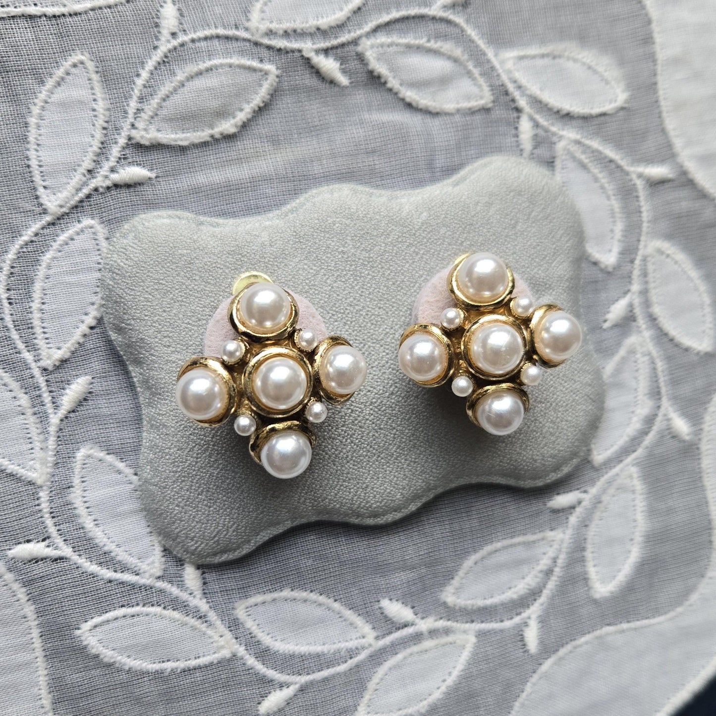 Clip on - Faux Pearl Maltese Cross Clip On Earrings