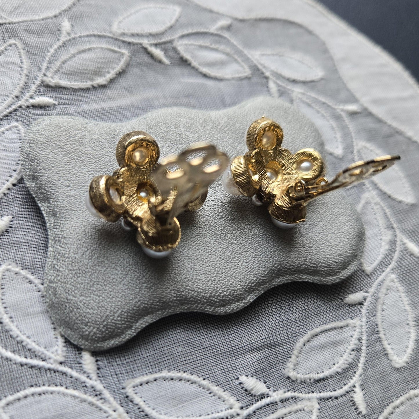 Clip on - Faux Pearl Maltese Cross Clip On Earrings