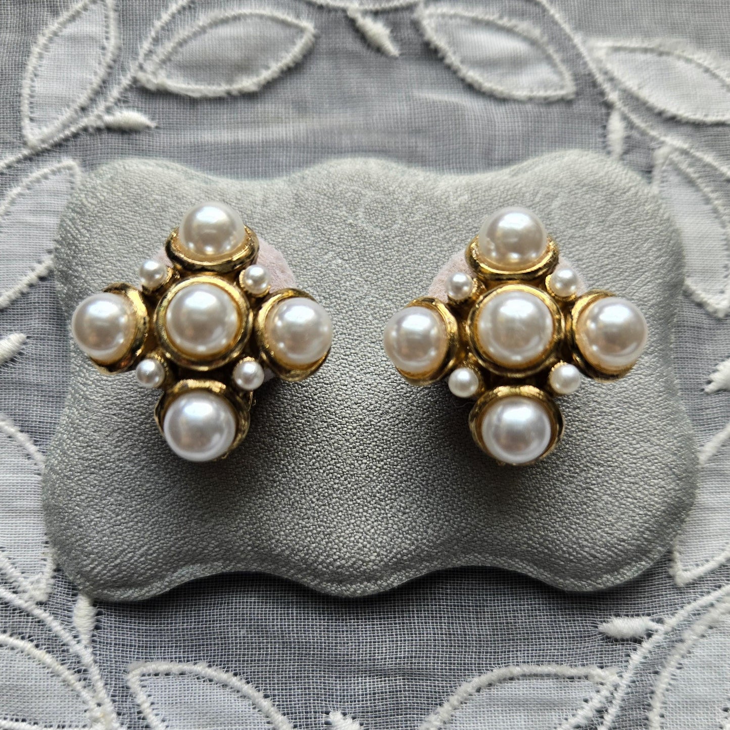 Clip on - Faux Pearl Maltese Cross Clip On Earrings