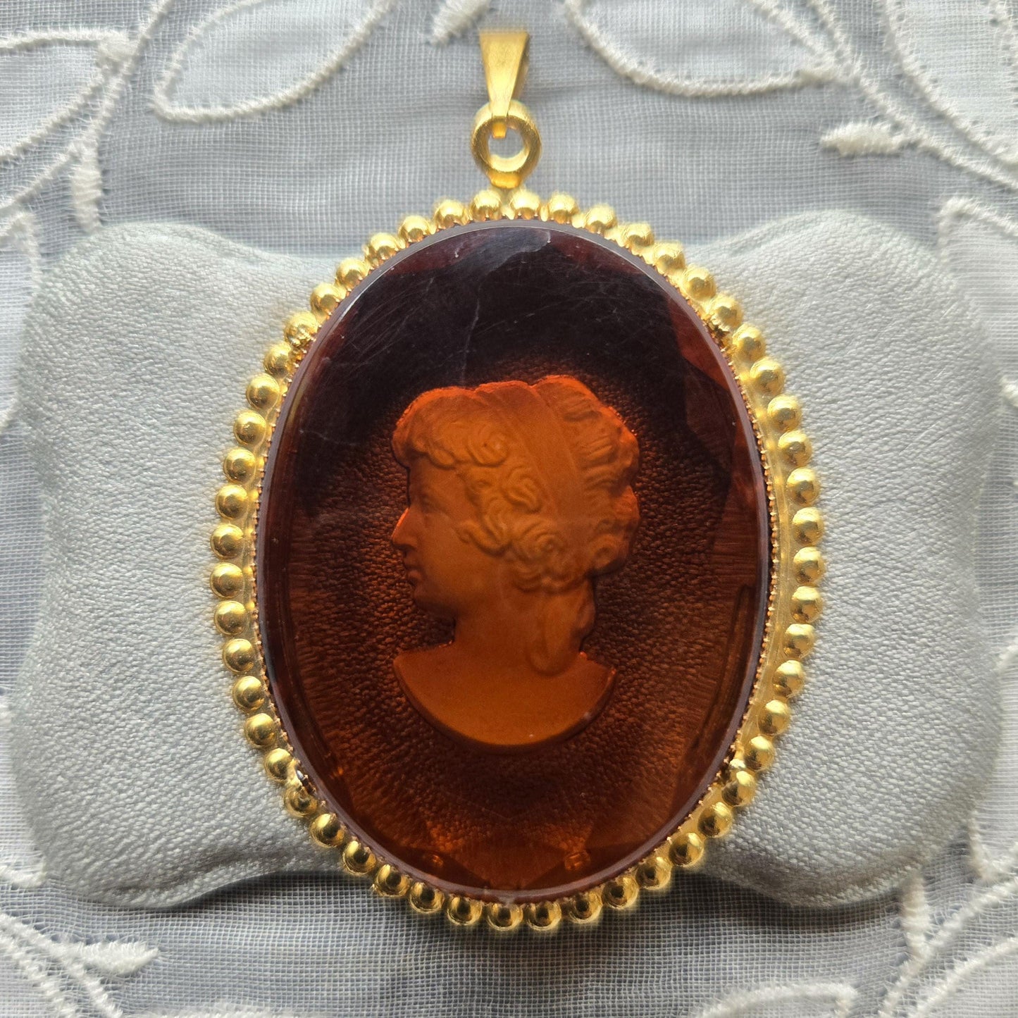 Pendant - Oval Reverse Intaglio Brown Cameo Pendant