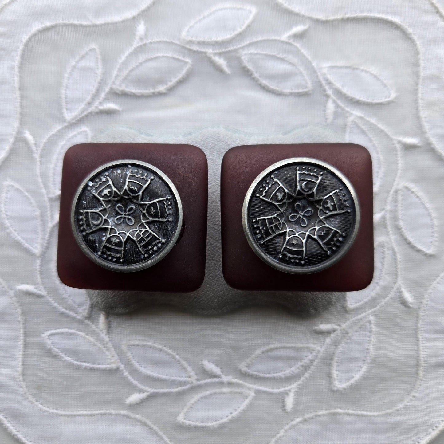 Clip on - Red Brown Square Acrylic Clip on Earrings