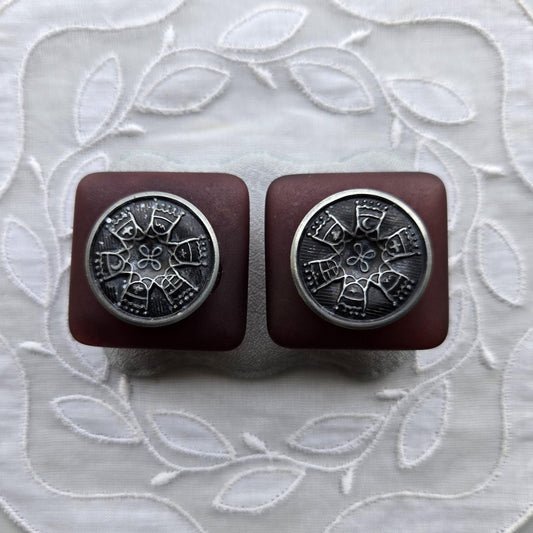 Clip on - Red Brown Square Acrylic Clip on Earrings