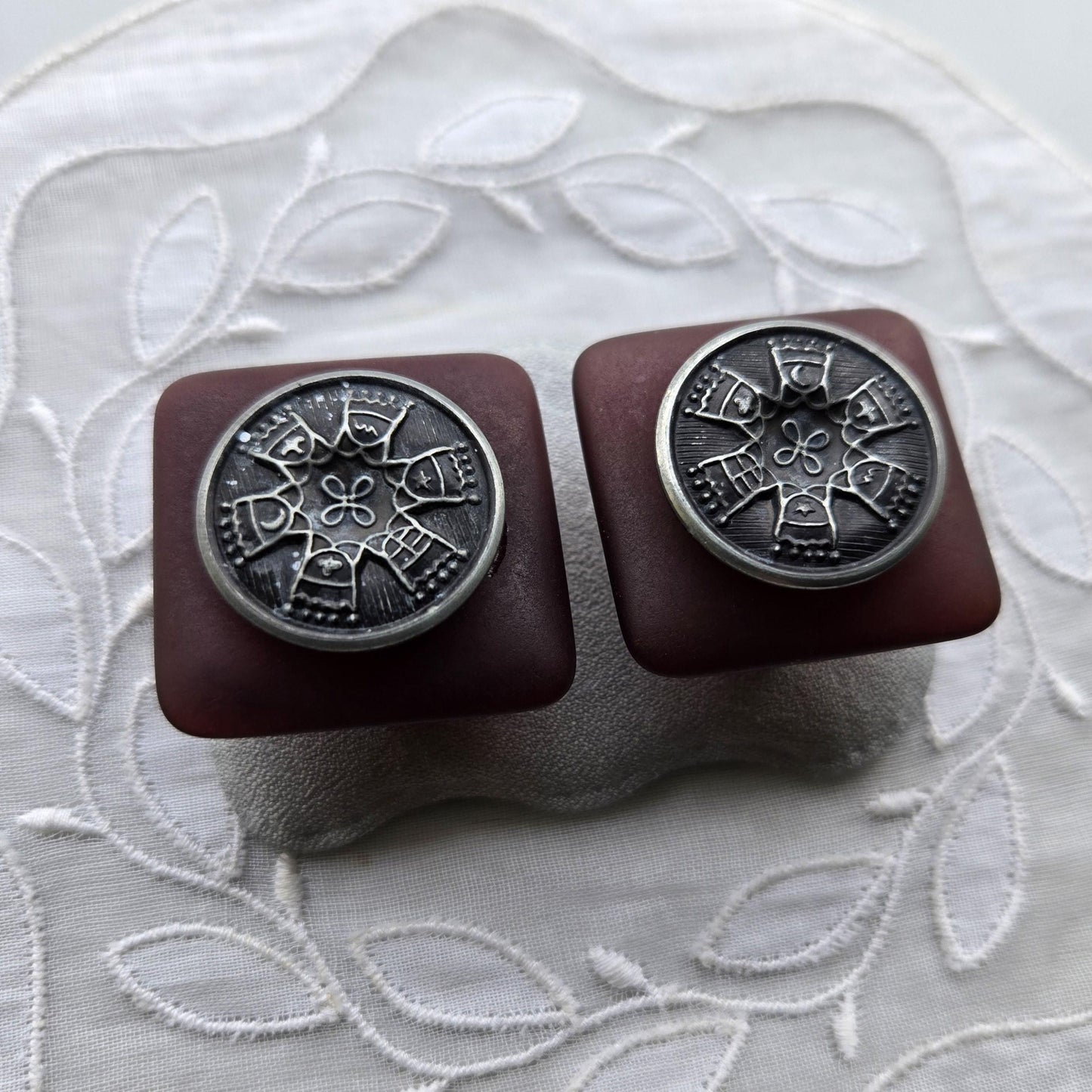 Clip on - Red Brown Square Acrylic Clip on Earrings