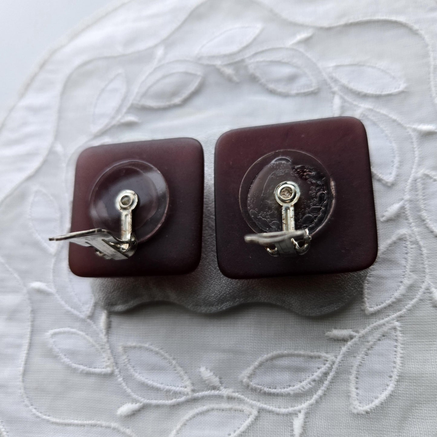 Clip on - Red Brown Square Acrylic Clip on Earrings