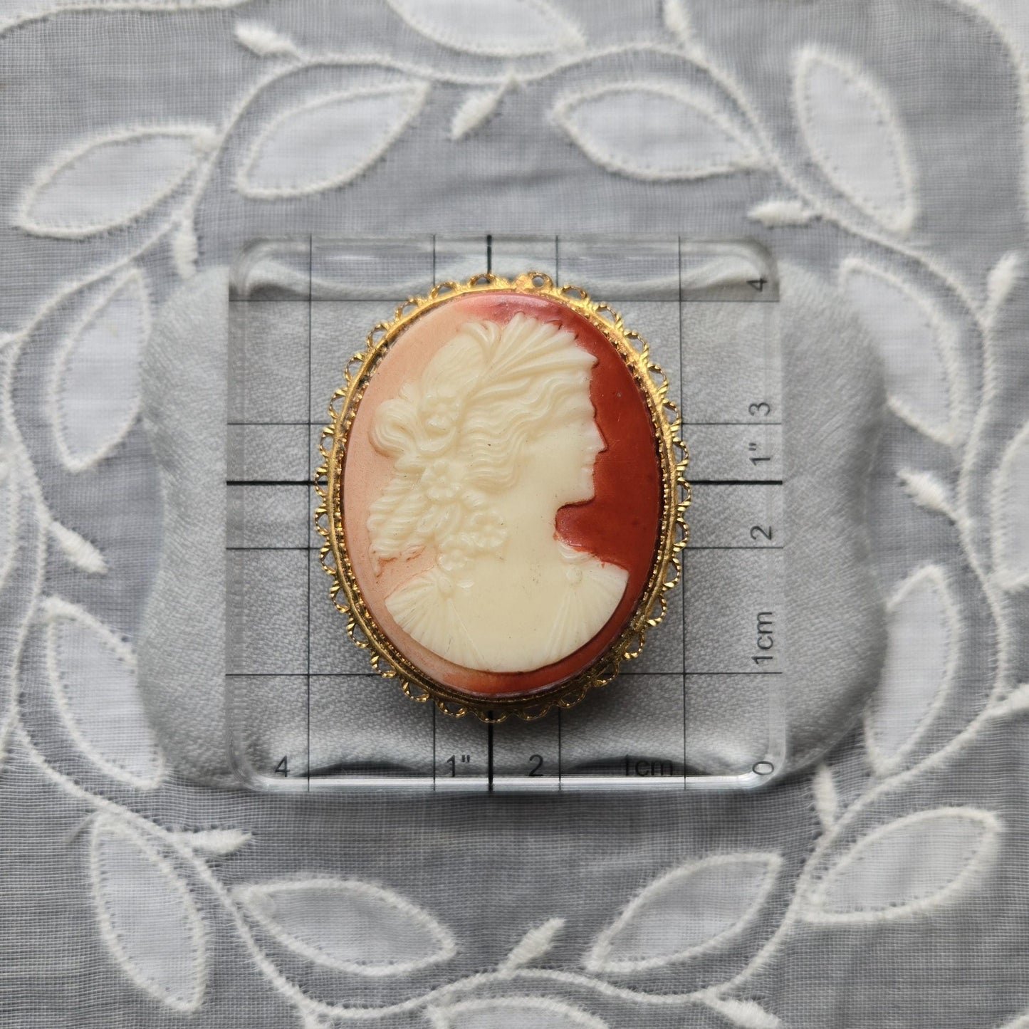 Brooch - Red Orange Cameo Brooch