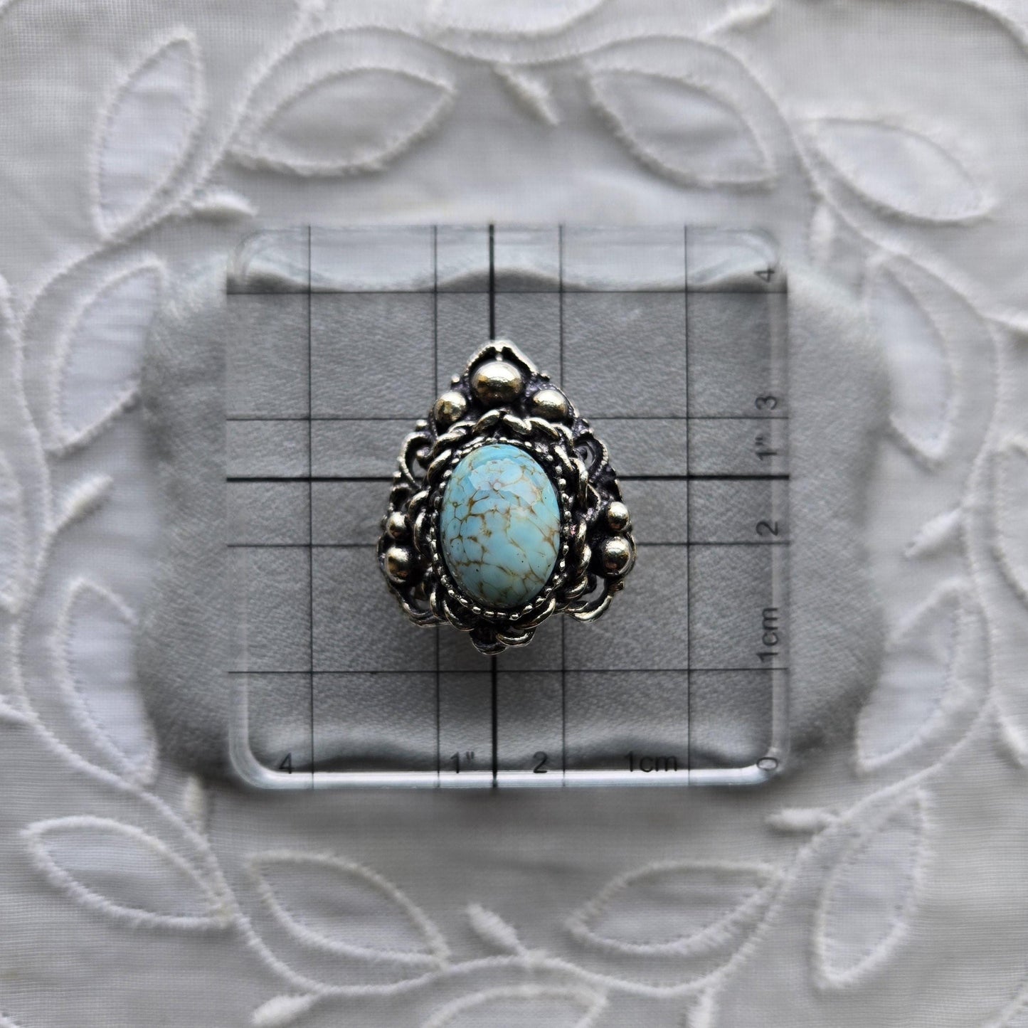 Clip on - Silver Tone Ornate Turquoise Clip on Earrings