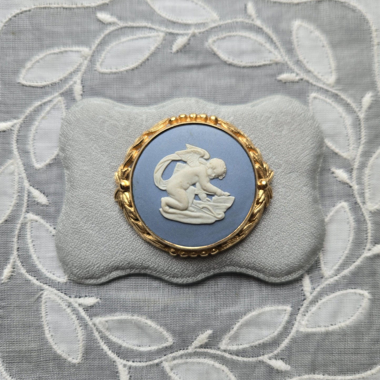 Brooch - Wedgwood Blue Jasperware Cherub Cameo Brooch
