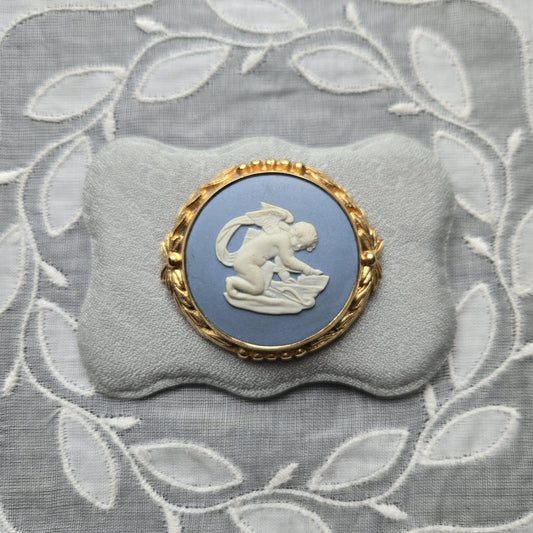 Brooch - Wedgwood Blue Jasperware Cherub Cameo Brooch