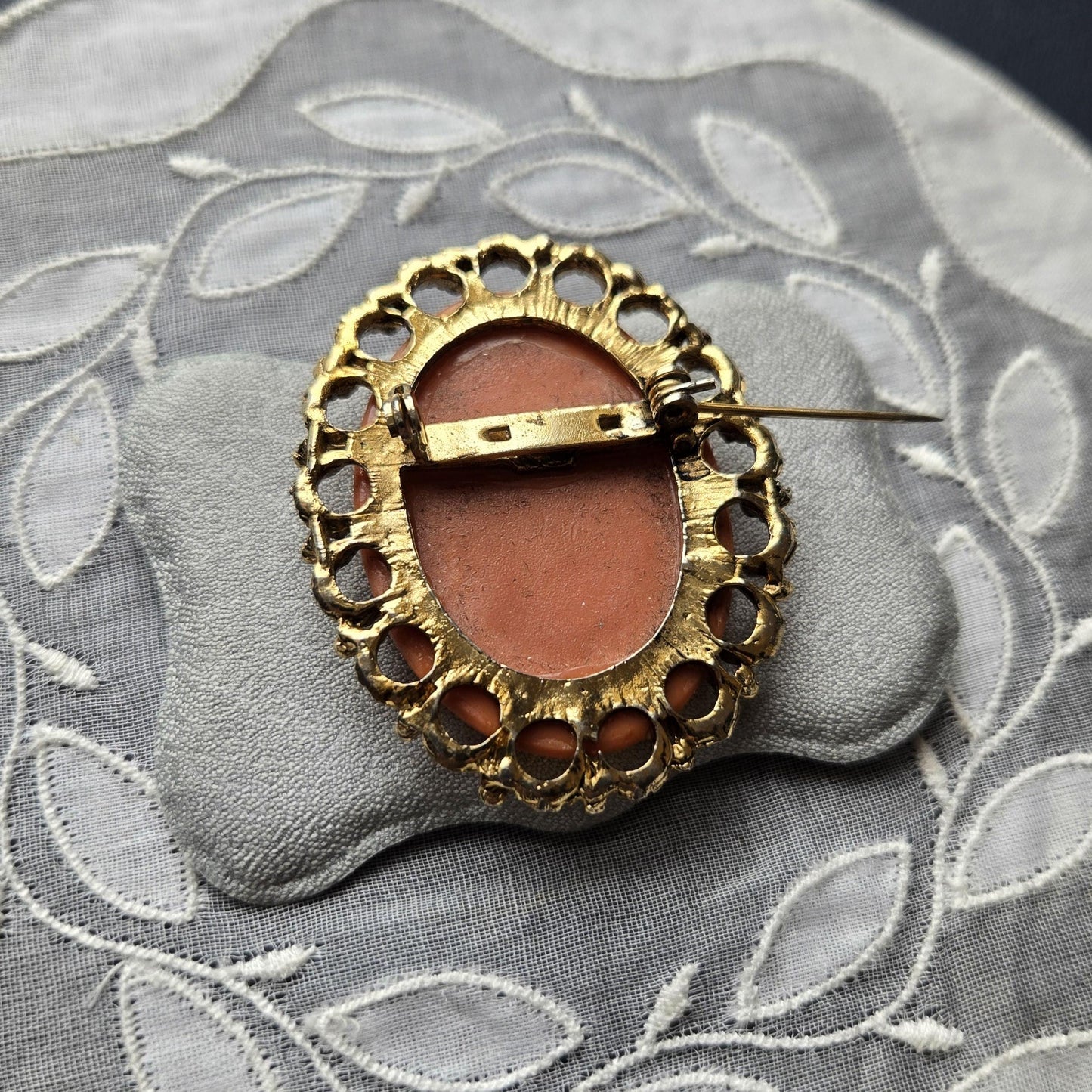 Brooch - Ornate Frame Orange Cameo Brooch