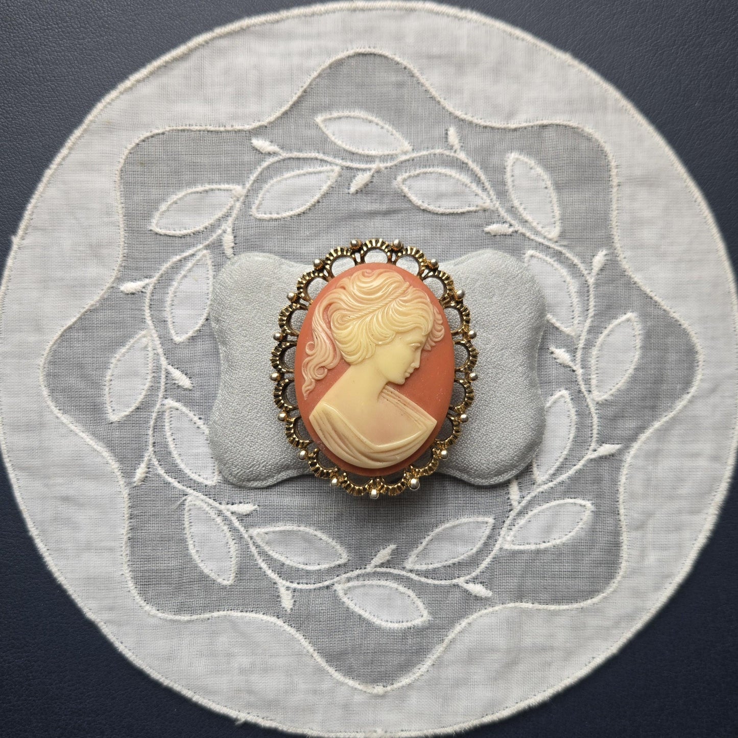 Brooch - Ornate Frame Orange Cameo Brooch