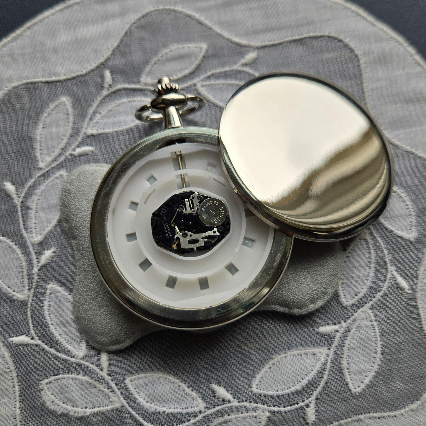 Pocket Watch - Blue Enamel Silver Tone Pocket Watch