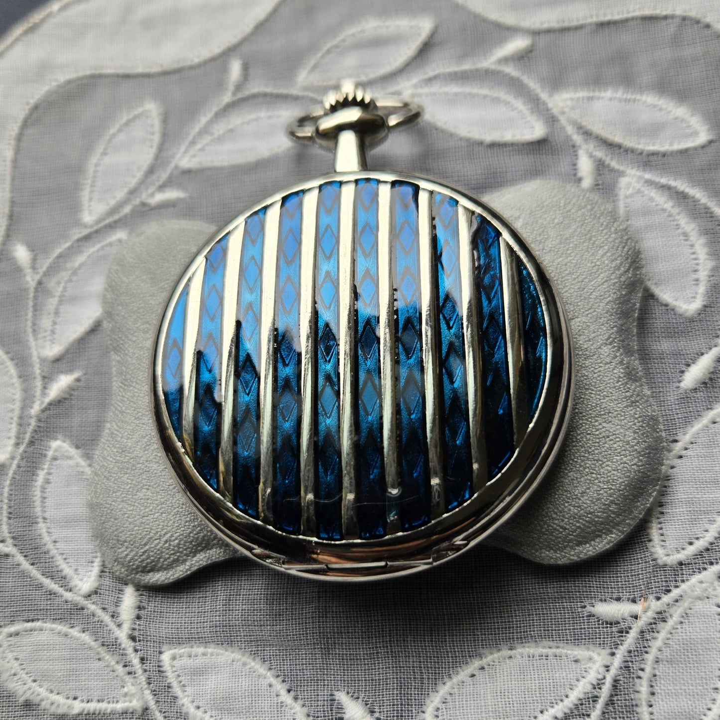 Pocket Watch - Blue Enamel Silver Tone Pocket Watch