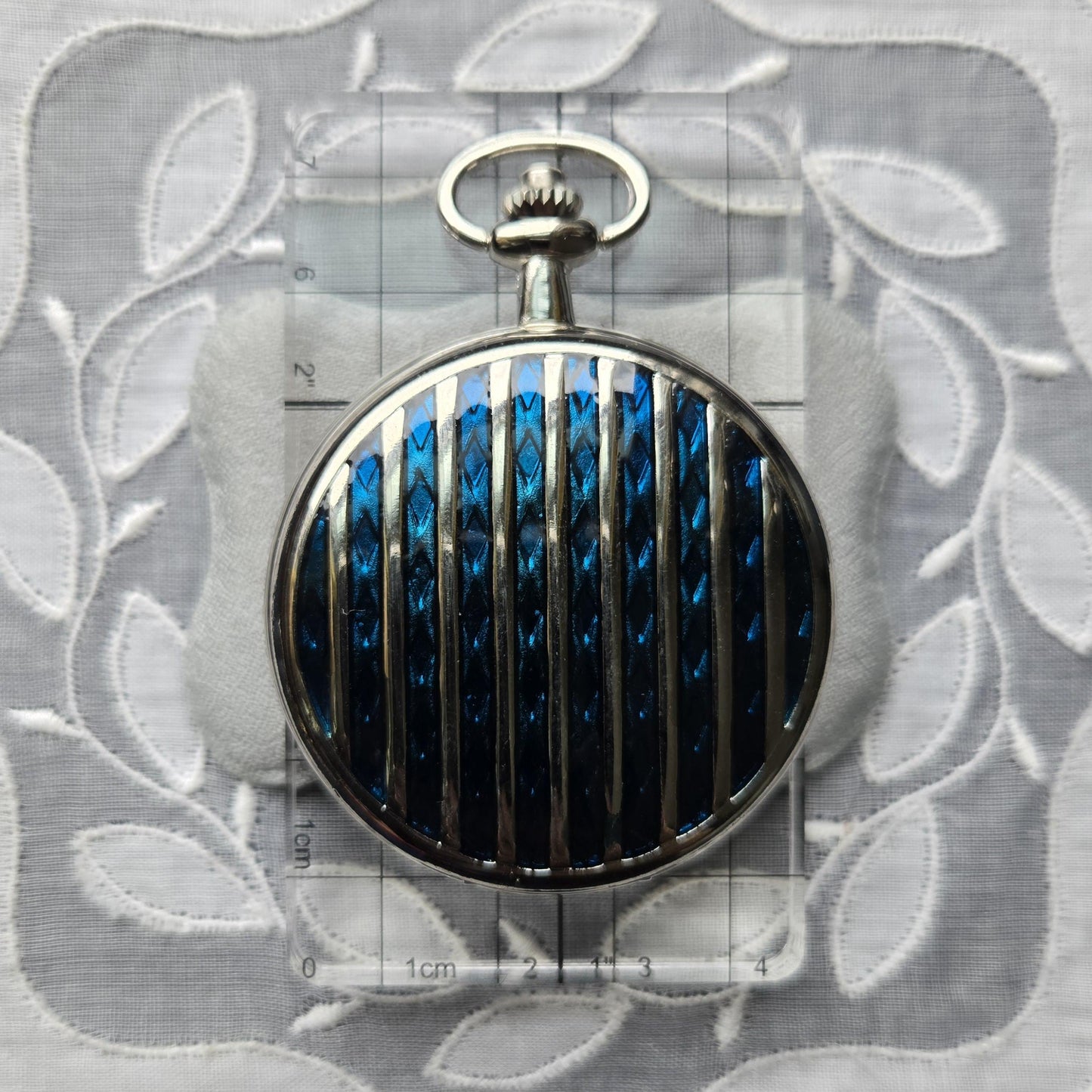 Pocket Watch - Blue Enamel Silver Tone Pocket Watch