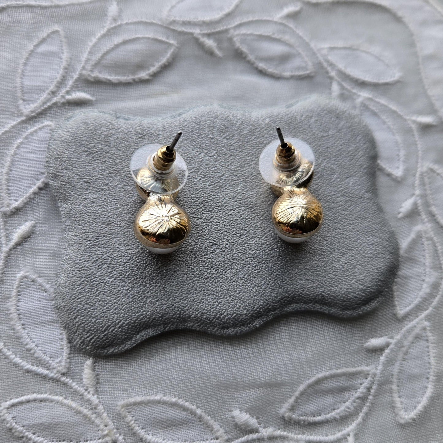 Posts - Double Pearl Gold Swirl Stud Earrings