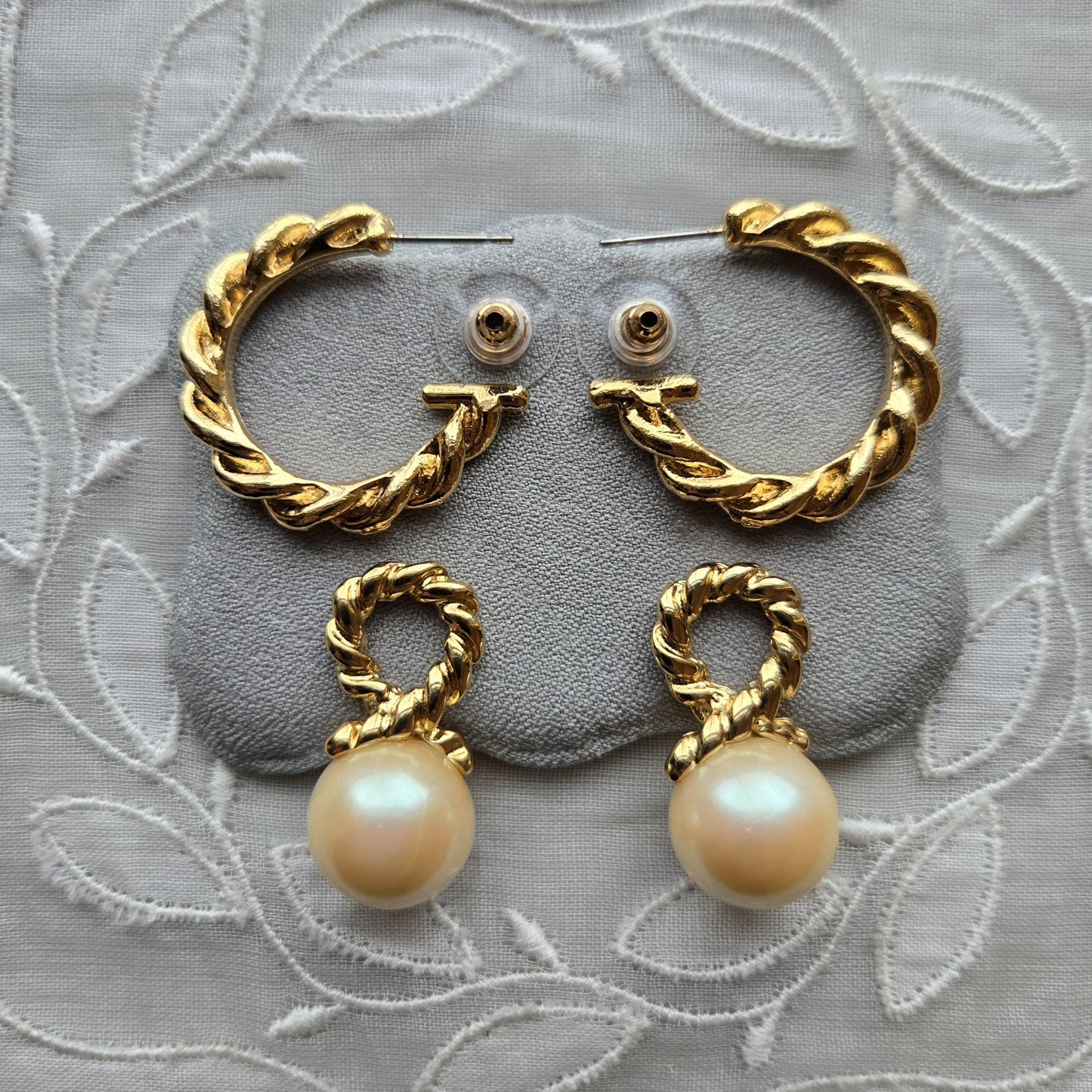 Posts - Twist Gold Hoop Pearl Drop Earrings