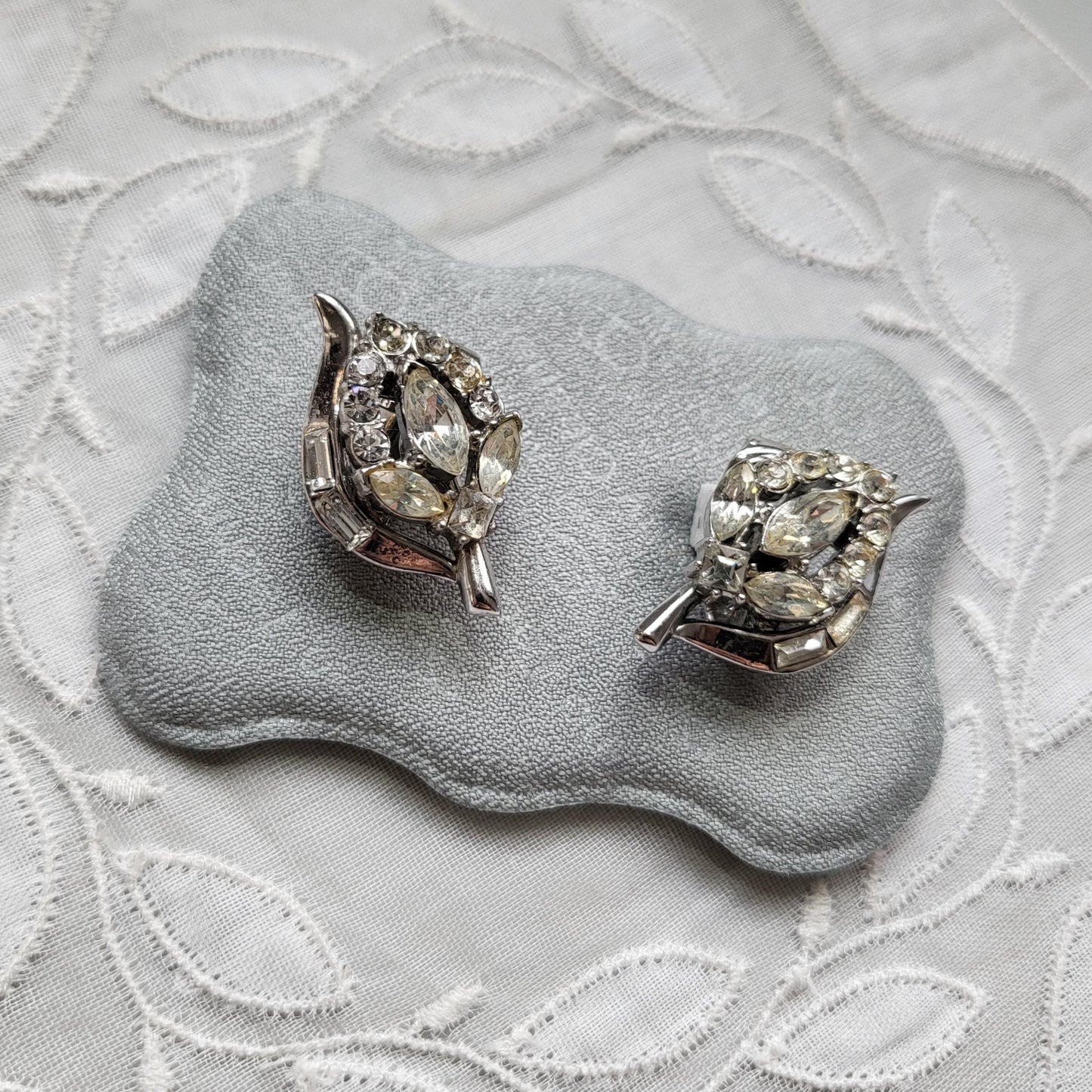 Clip on - Trifari Crystal Leaf Clip on Earrings