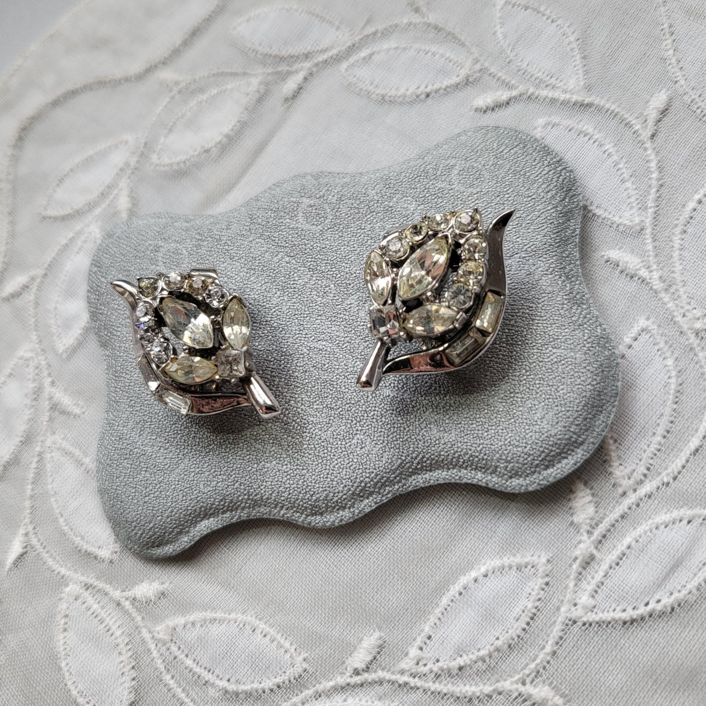 Clip on - Trifari Crystal Leaf Clip on Earrings