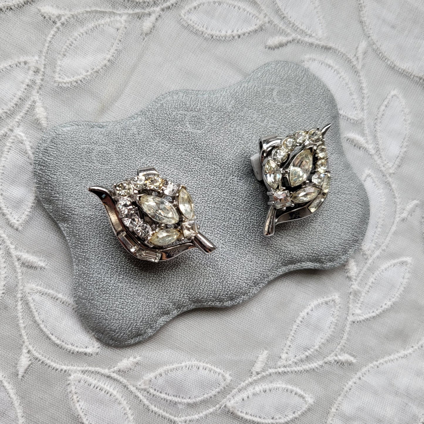 Clip on - Trifari Crystal Leaf Clip on Earrings