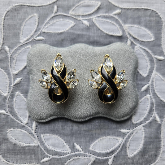 Clip on - Trifari Black Ribbon Crystal Clip on Earrings