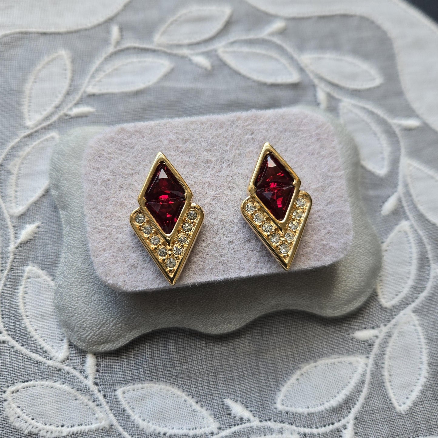 Posts - Swarovski Crystal Red and Clear Crystals Stud Earrings