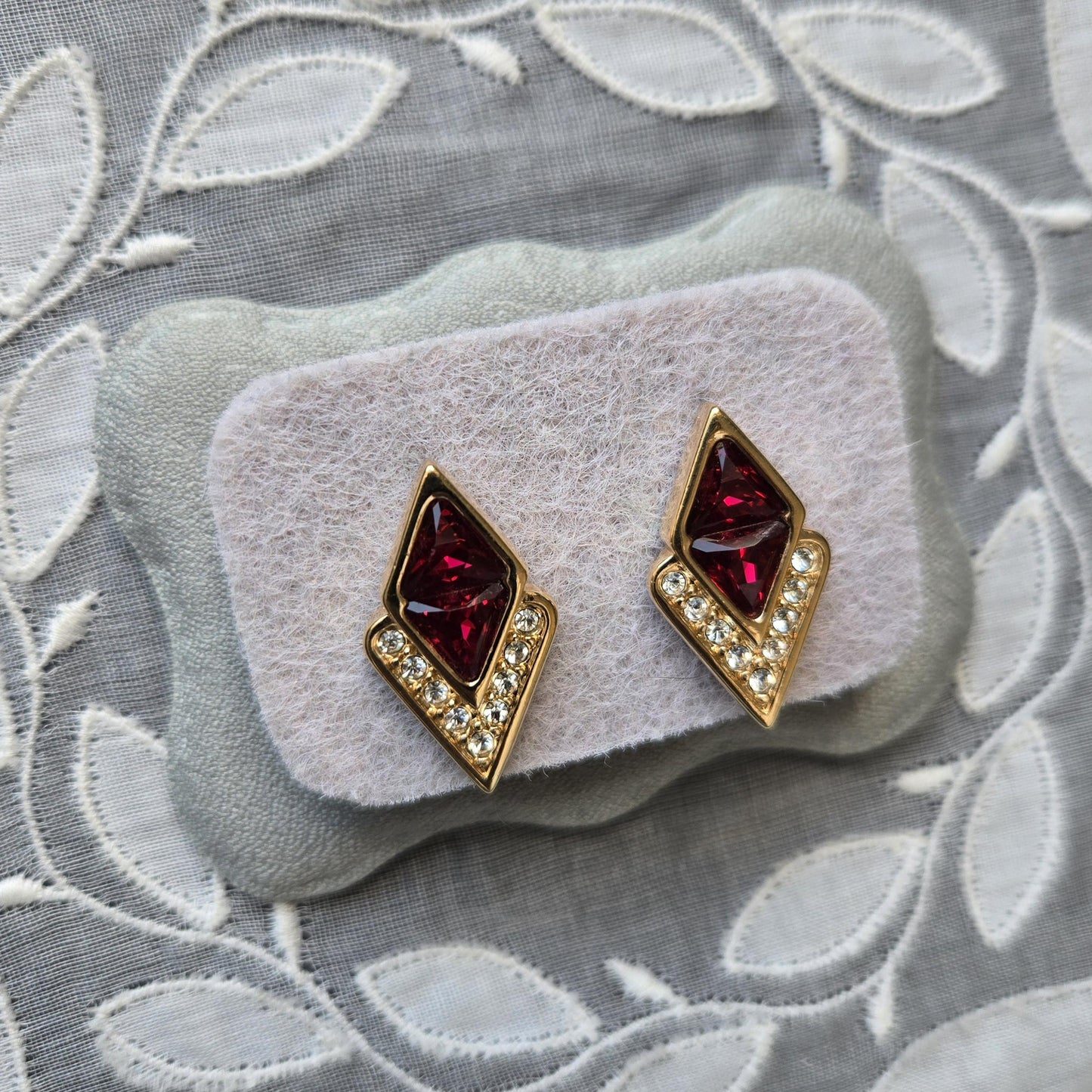 Posts - Swarovski Crystal Red and Clear Crystals Stud Earrings