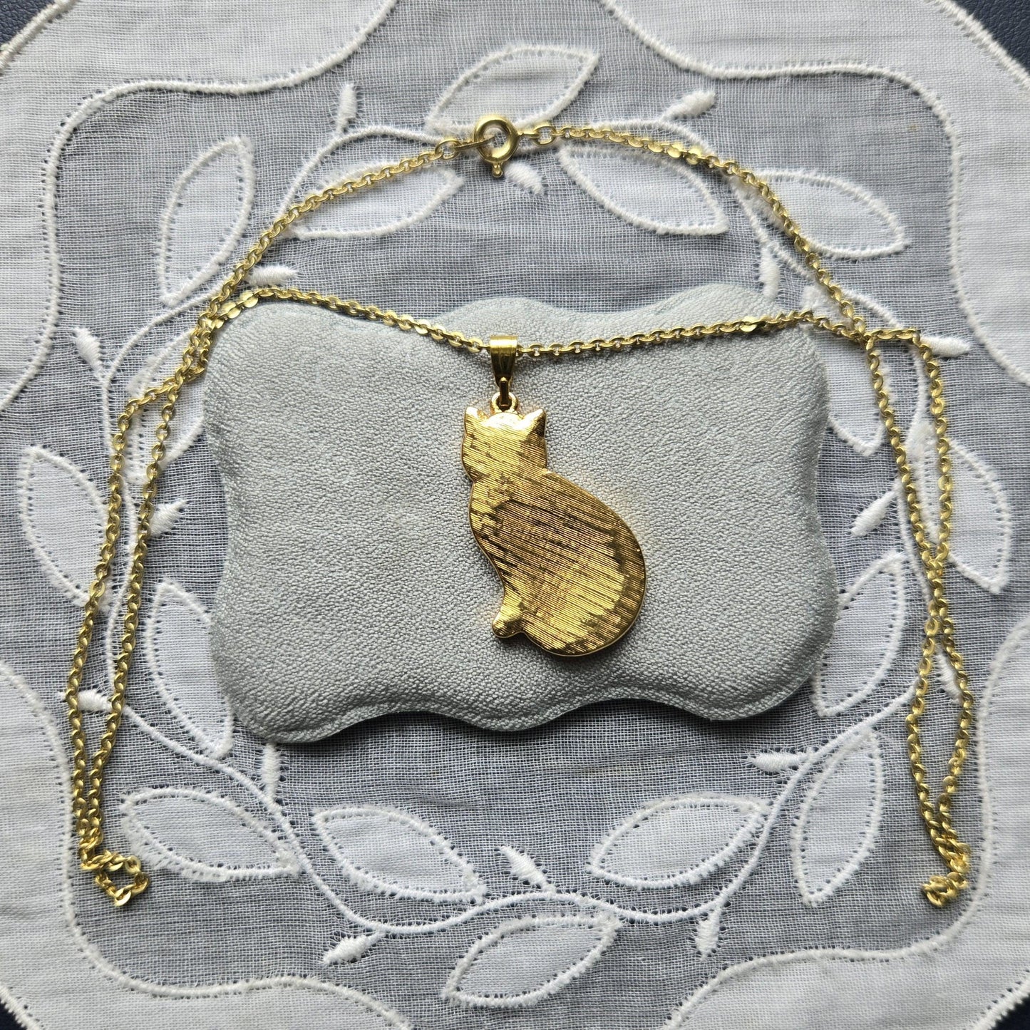 Necklace - Orange Enamel Cat Pendant Necklace