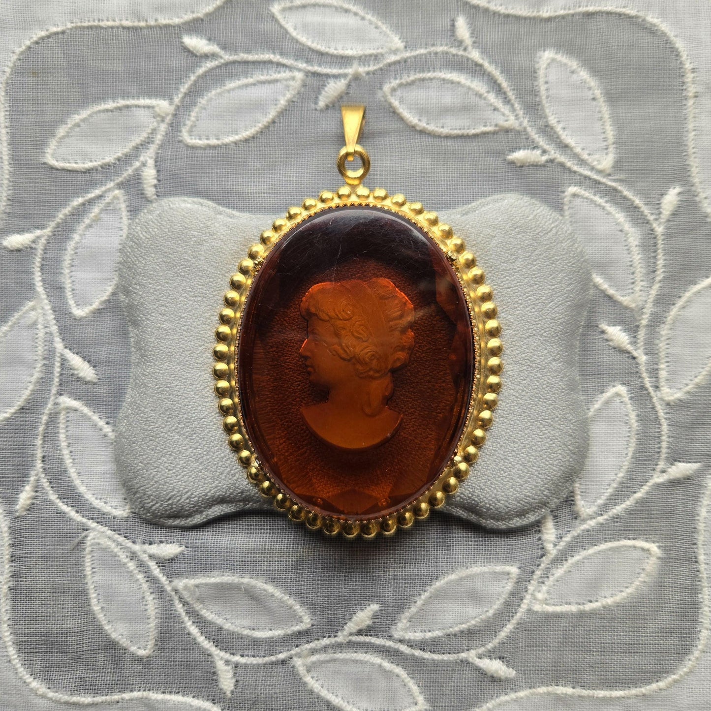 Pendant - Oval Reverse Intaglio Brown Cameo Pendant