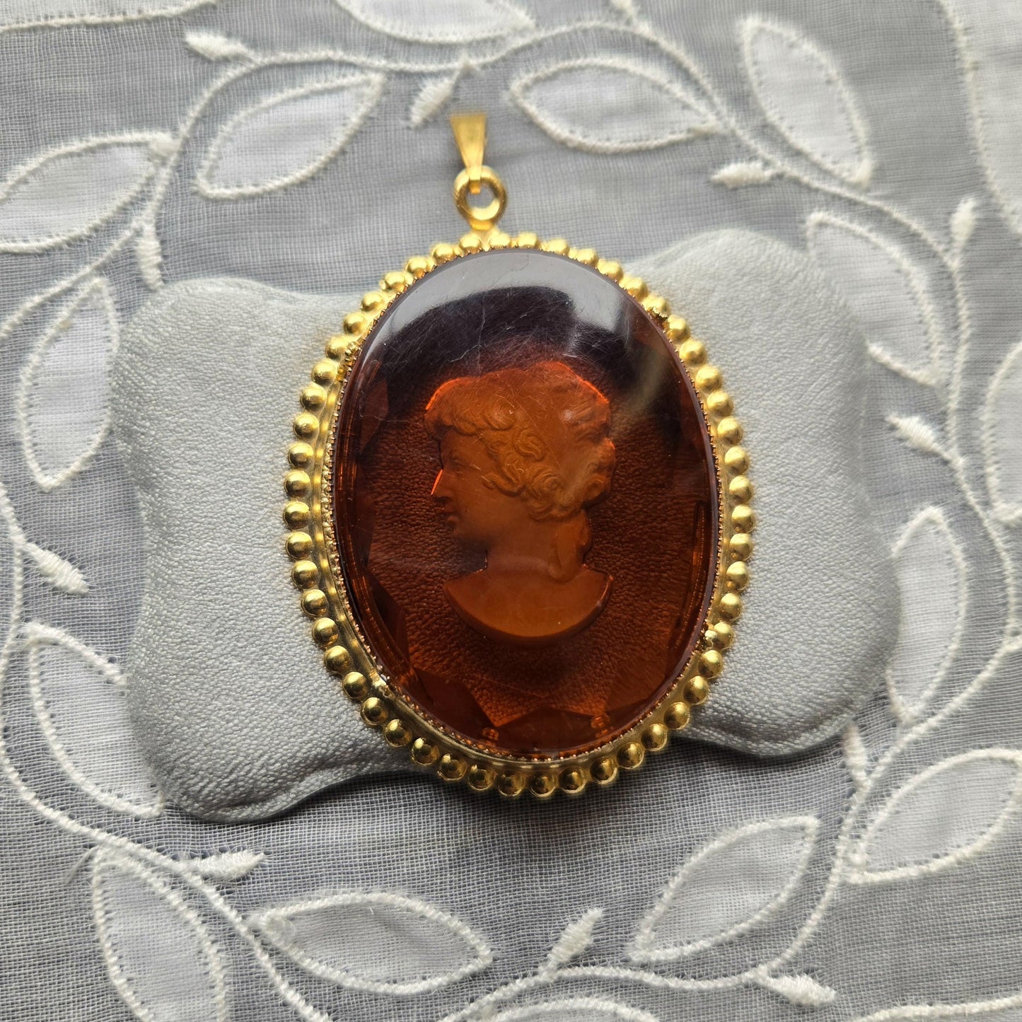 Pendant - Oval Reverse Intaglio Brown Cameo Pendant