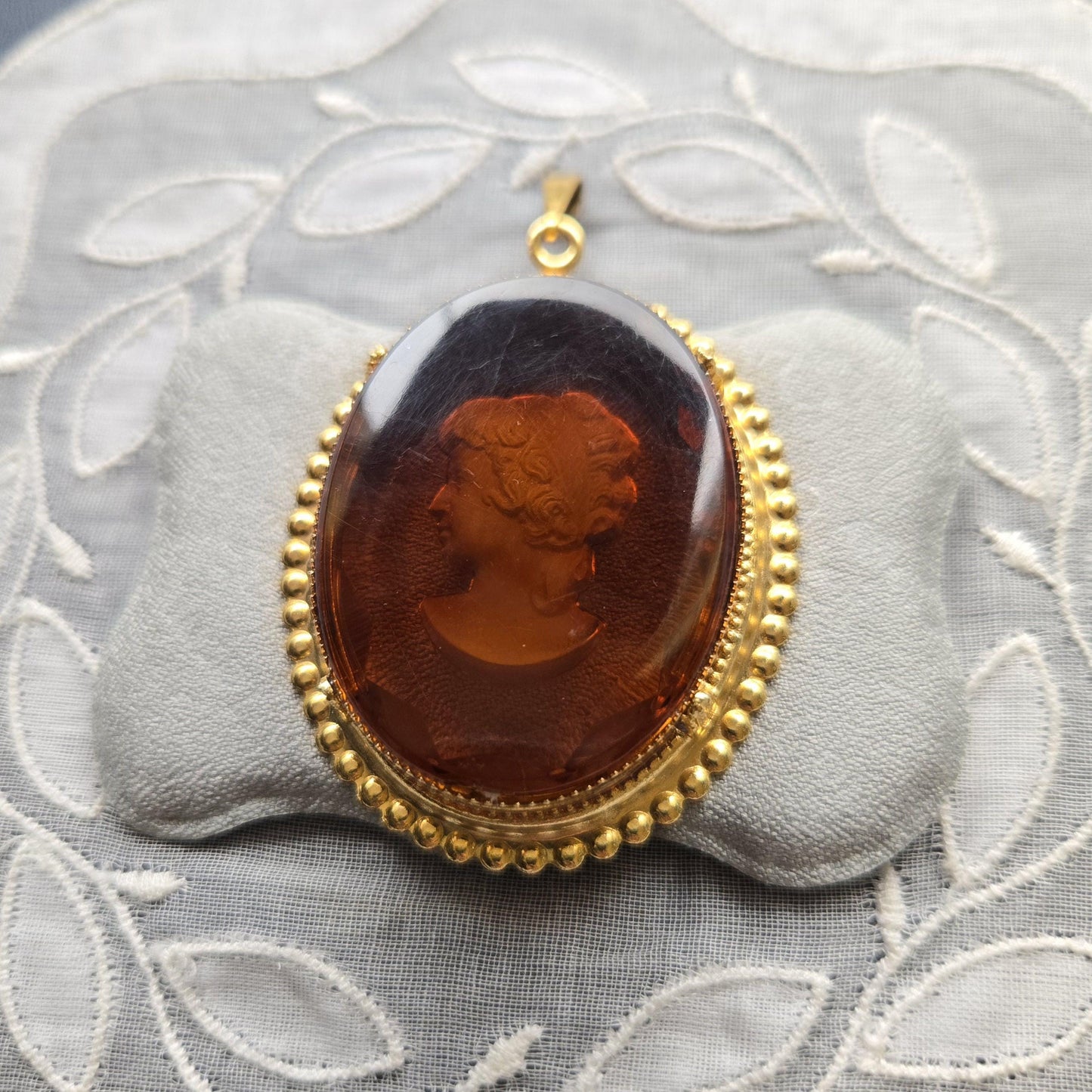Pendant - Oval Reverse Intaglio Brown Cameo Pendant