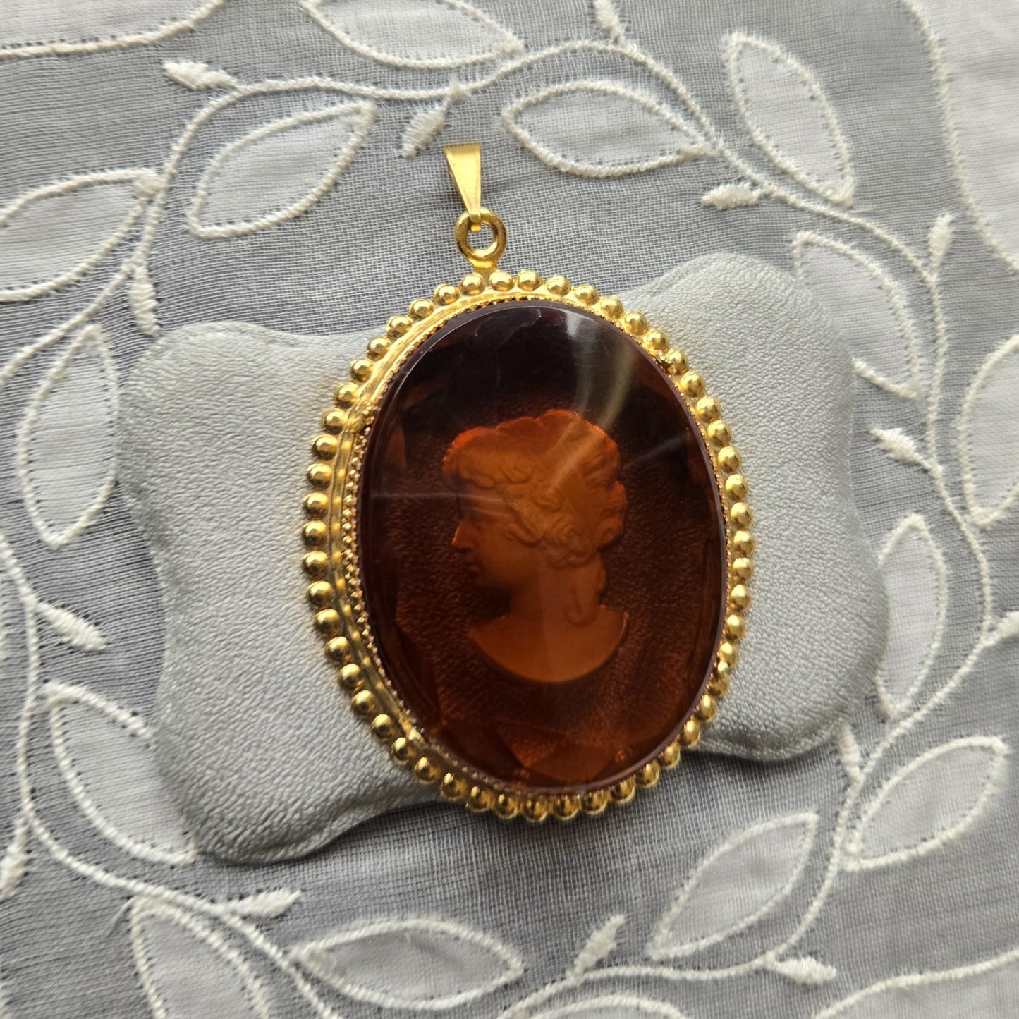 Pendant - Oval Reverse Intaglio Brown Cameo Pendant