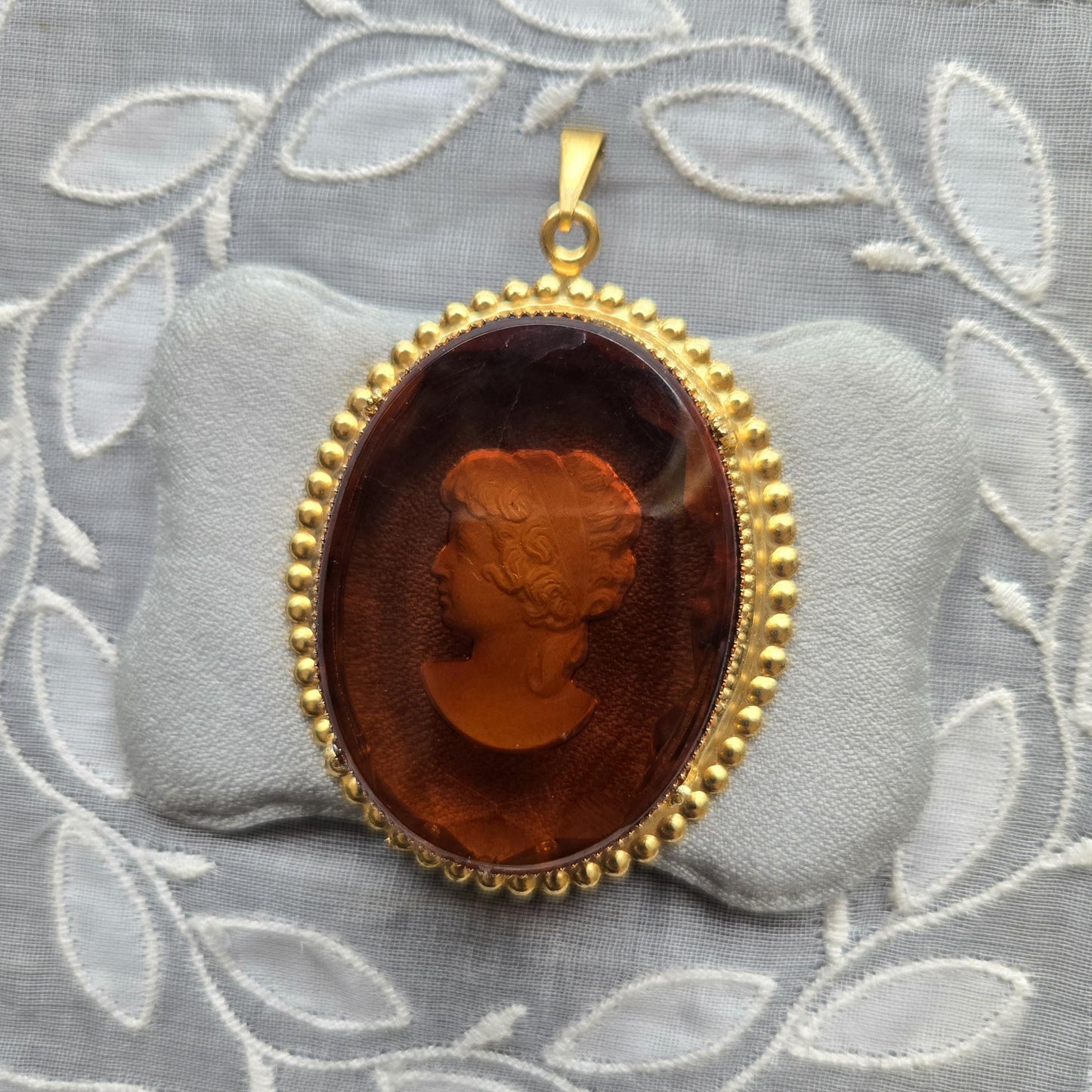 Pendant - Oval Reverse Intaglio Brown Cameo Pendant