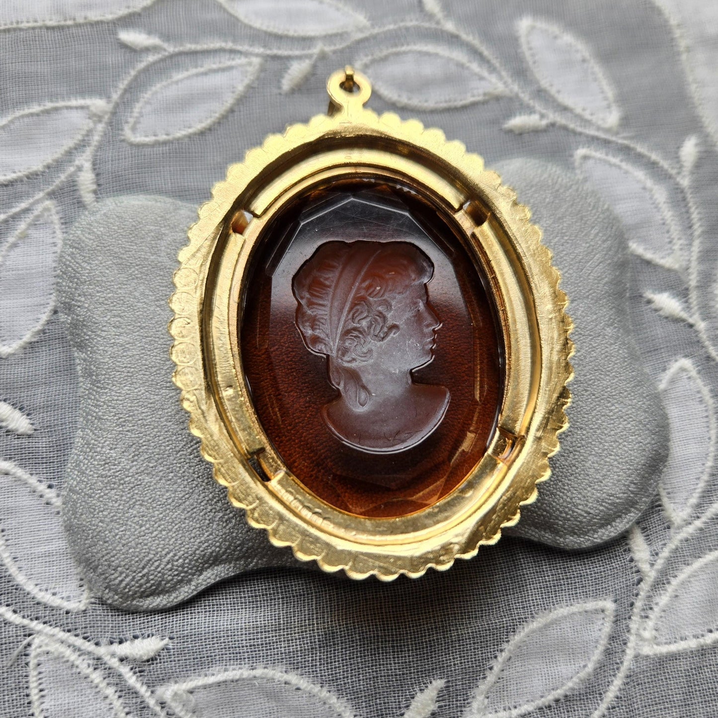 Pendant - Oval Reverse Intaglio Brown Cameo Pendant