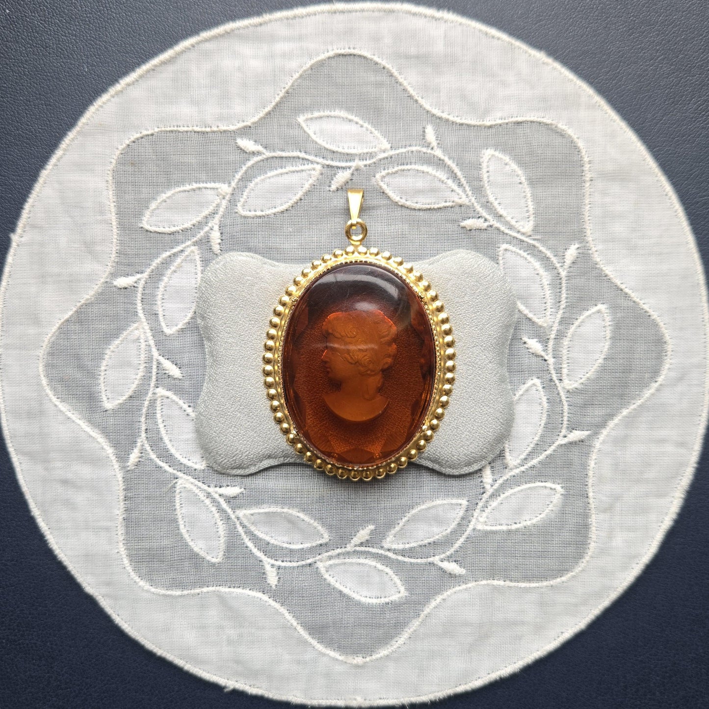 Pendant - Oval Reverse Intaglio Brown Cameo Pendant