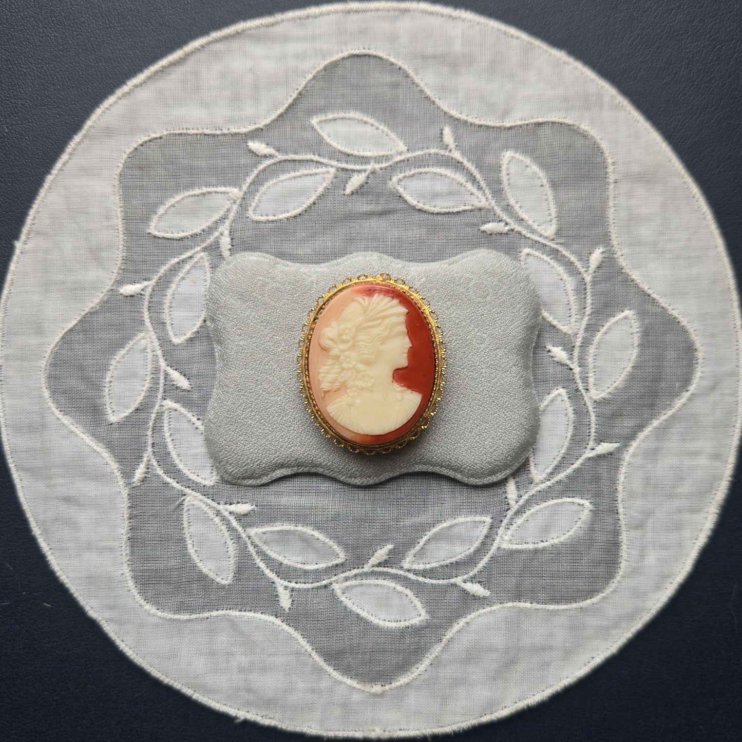 Brooch - Red Orange Cameo Brooch