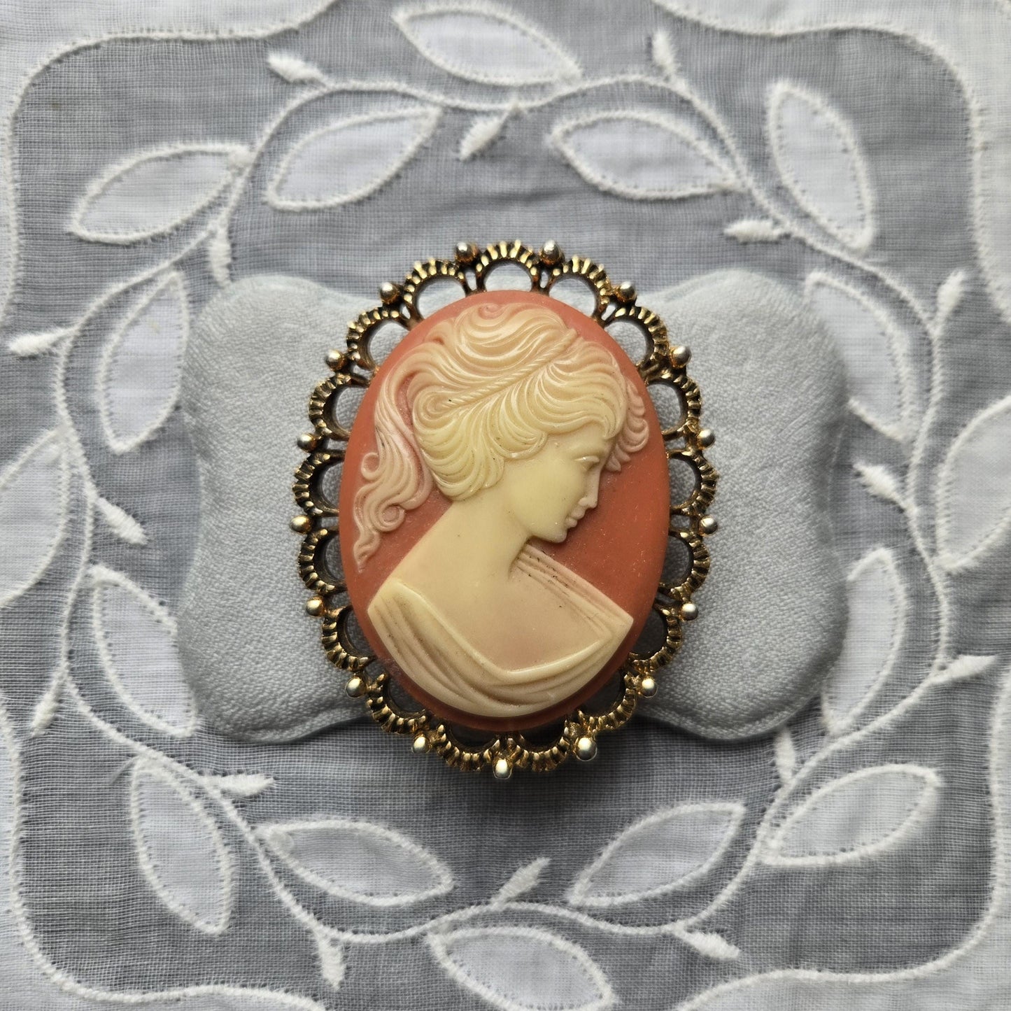 Brooch - Ornate Frame Orange Cameo Brooch