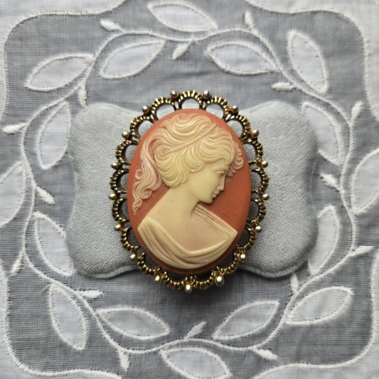 Brooch - Ornate Frame Orange Cameo Brooch