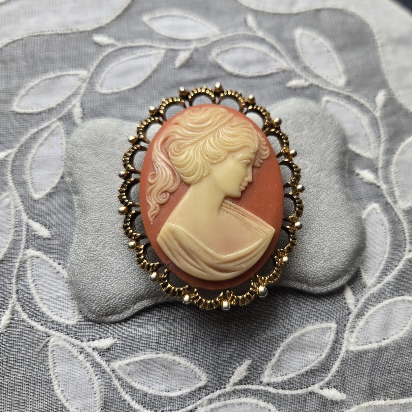 Brooch - Ornate Frame Orange Cameo Brooch