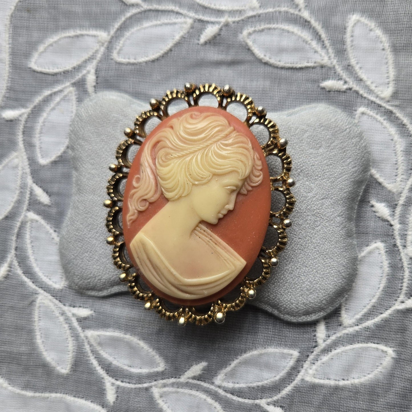 Brooch - Ornate Frame Orange Cameo Brooch
