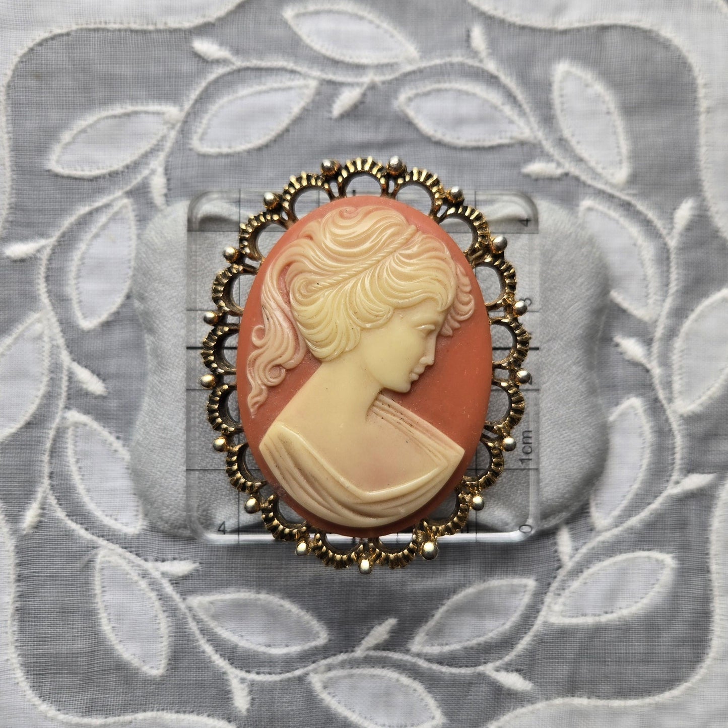 Brooch - Ornate Frame Orange Cameo Brooch