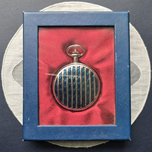 Pocket Watch - Blue Enamel Silver Tone Pocket Watch