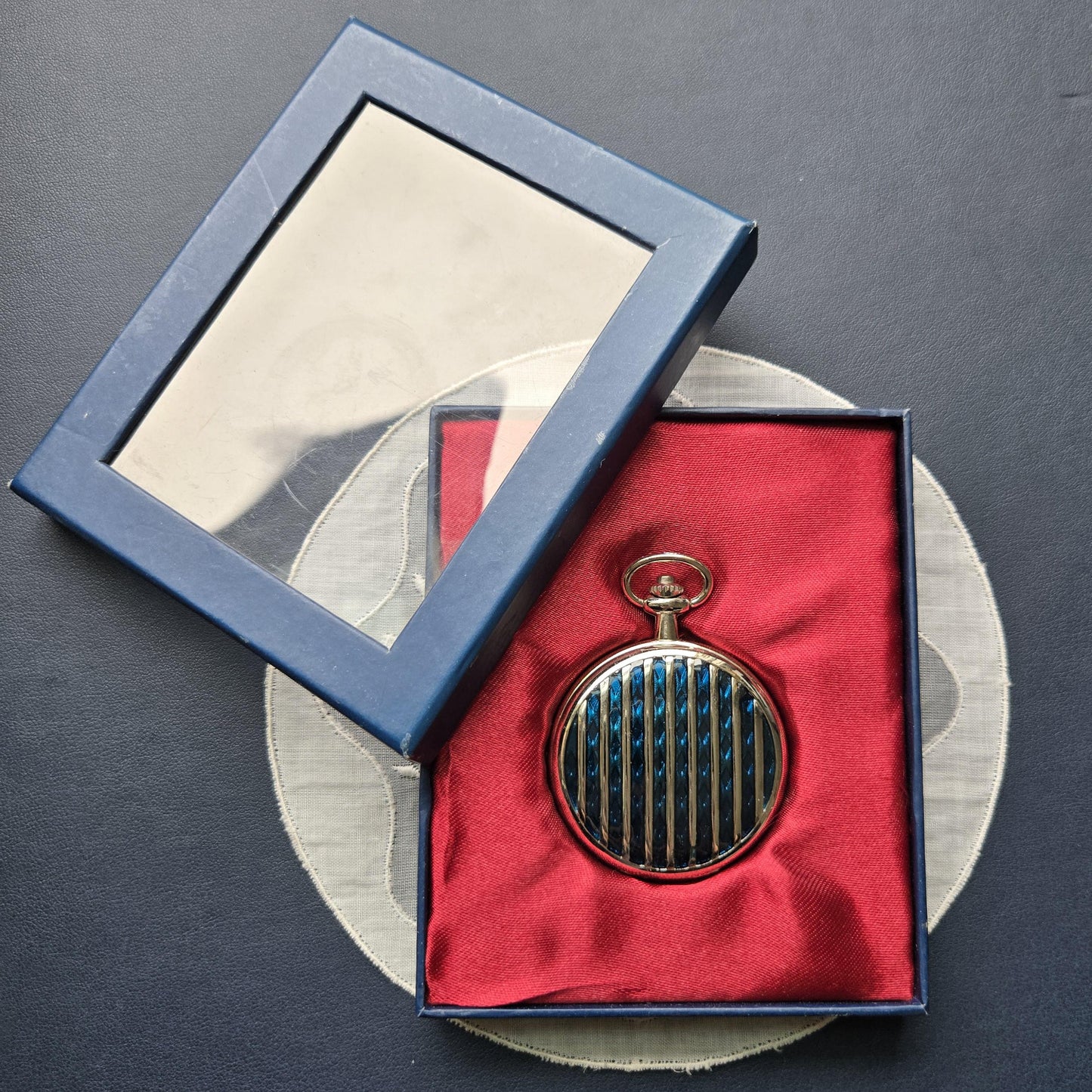 Pocket Watch - Blue Enamel Silver Tone Pocket Watch