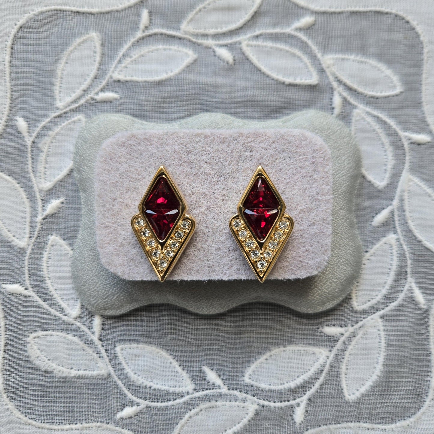 Posts - Swarovski Crystal Red and Clear Crystals Stud Earrings