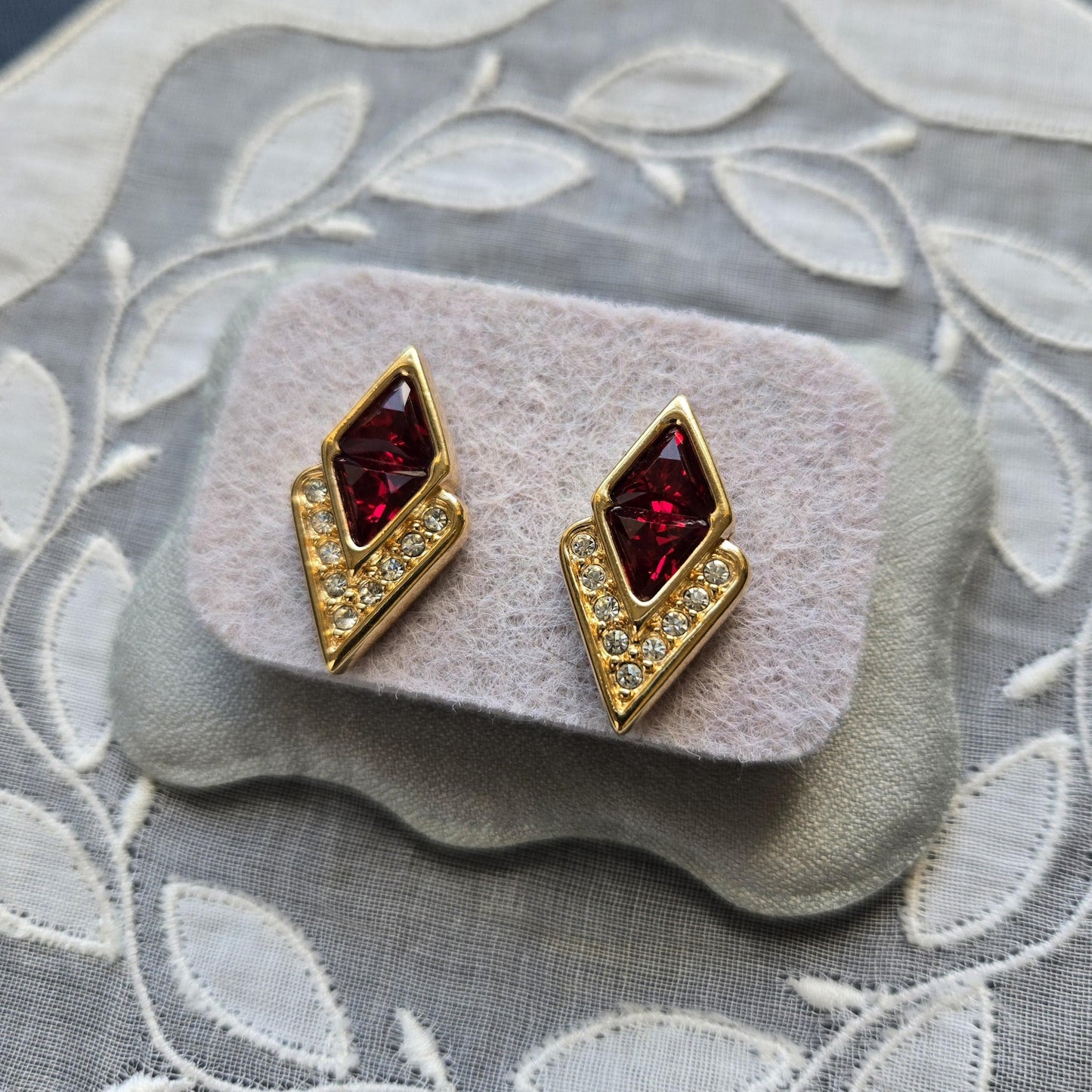 Posts - Swarovski Crystal Red and Clear Crystals Stud Earrings