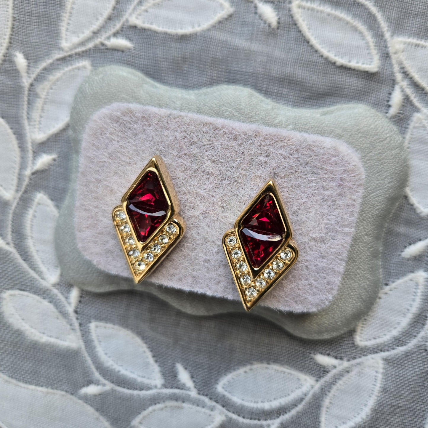 Posts - Swarovski Crystal Red and Clear Crystals Stud Earrings