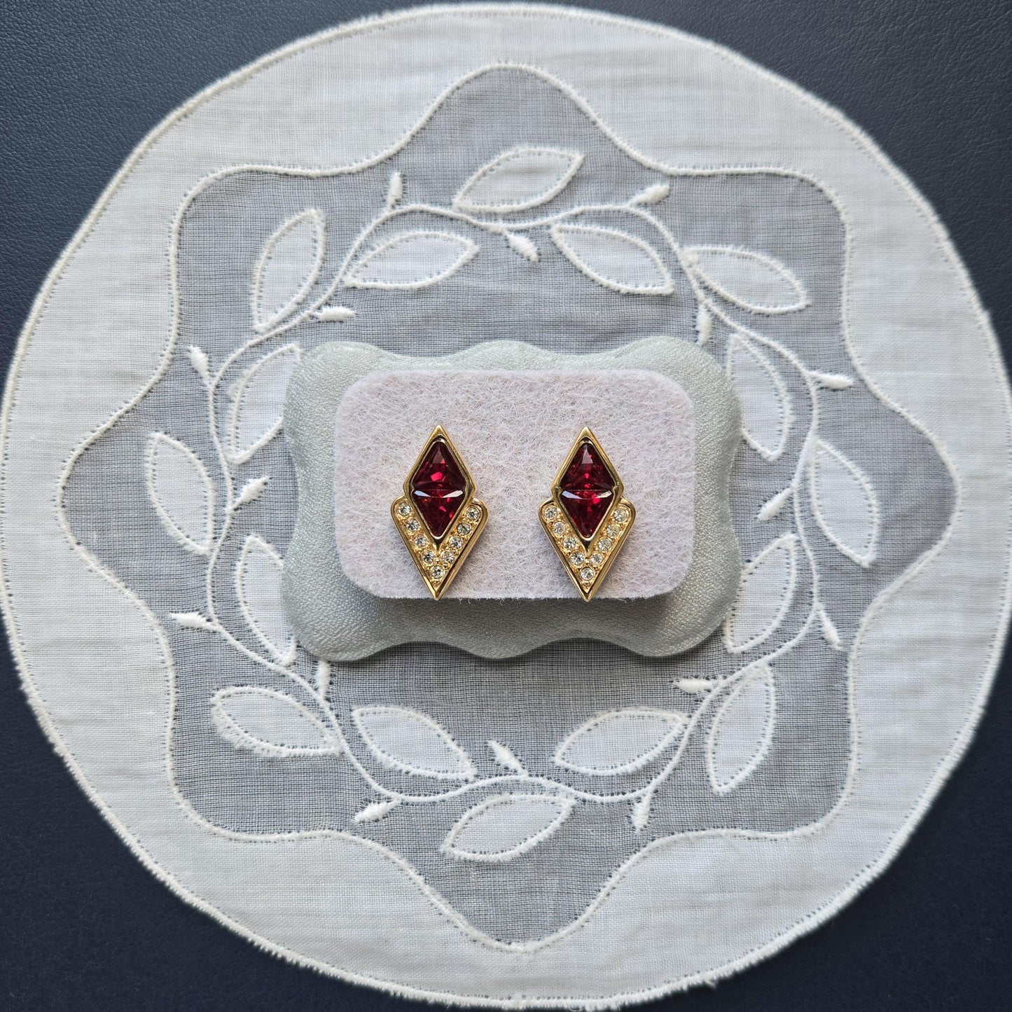 Posts - Swarovski Crystal Red and Clear Crystals Stud Earrings