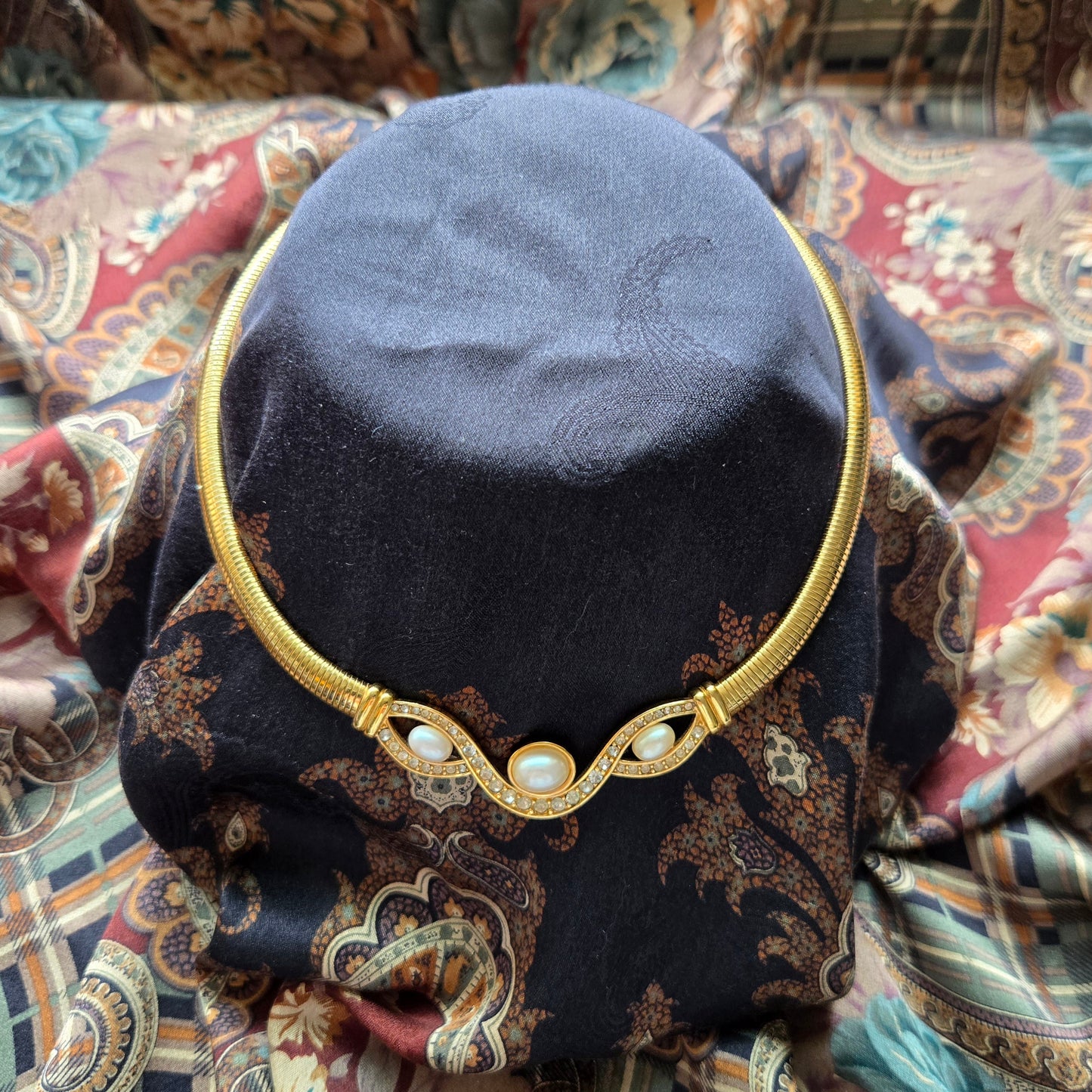 Necklace - Monet Pearl and Crystals Statement Necklace