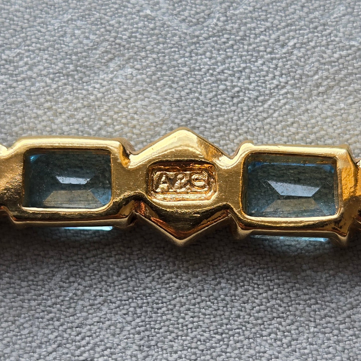 Brooch - Attwood and Sawyer Blue and Clear Crystals Bar Brooch