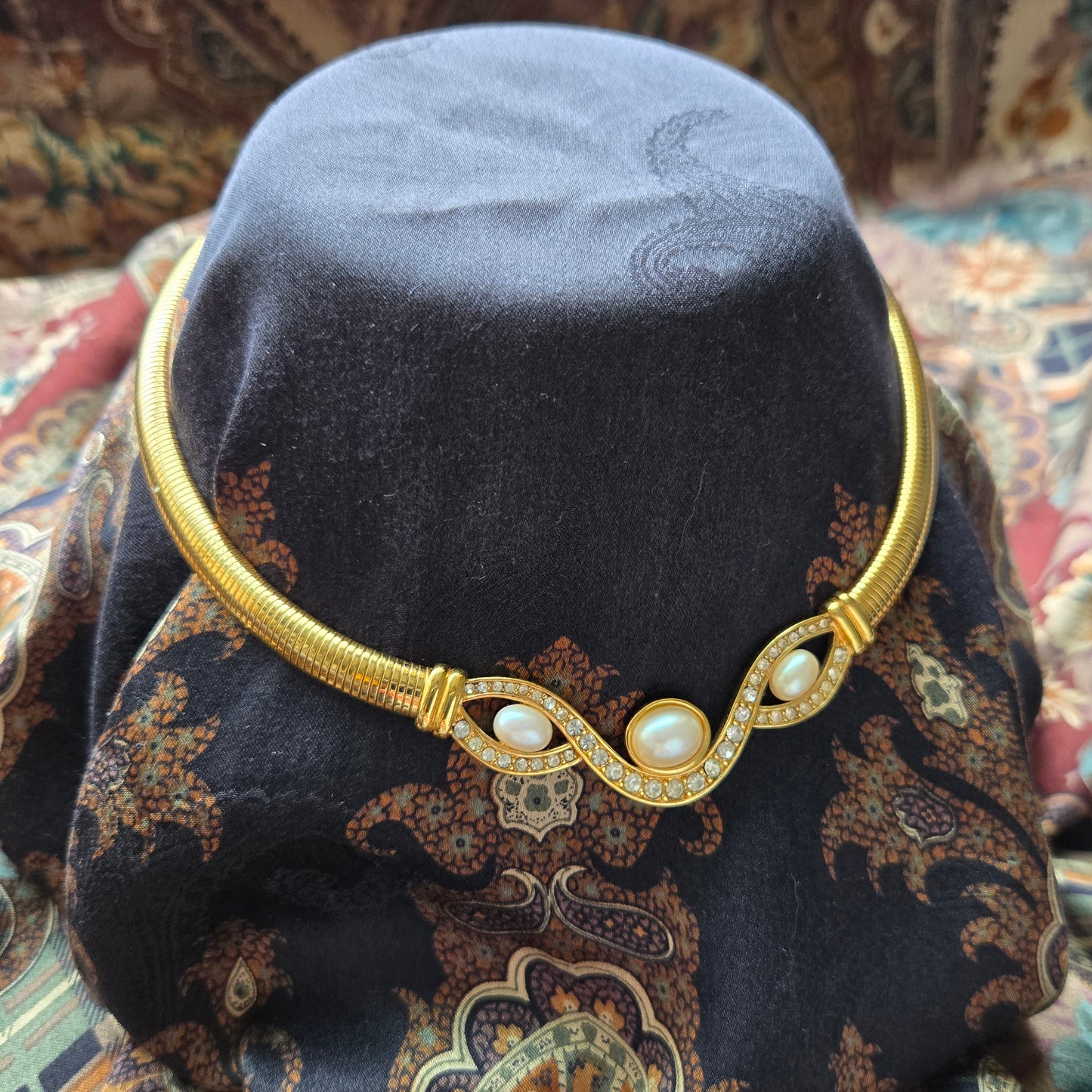 Necklace - Monet Pearl and Crystals Statement Necklace