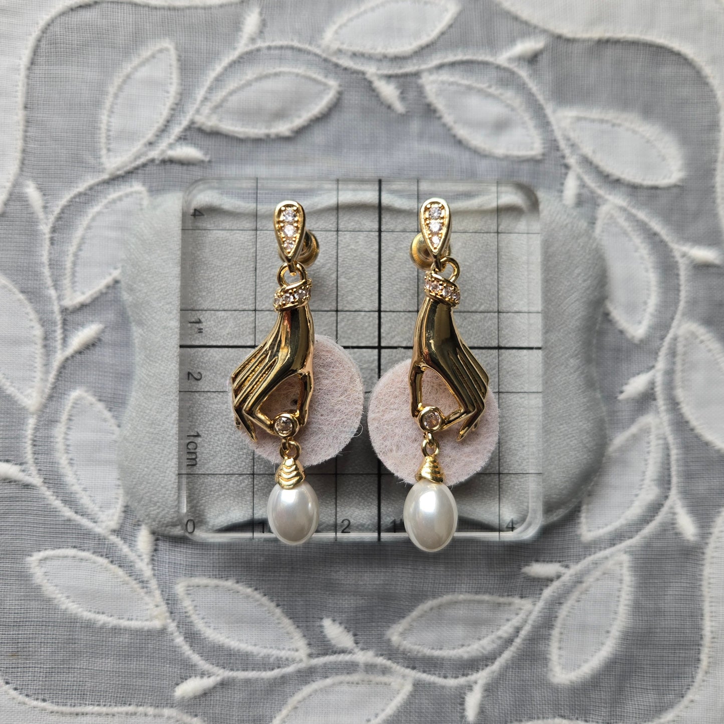 Posts - Crystals and Pearl Hand Drop Earrings